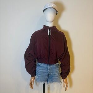 Love Tree Burgundy Cropped Windbreaker Jacket - Size M